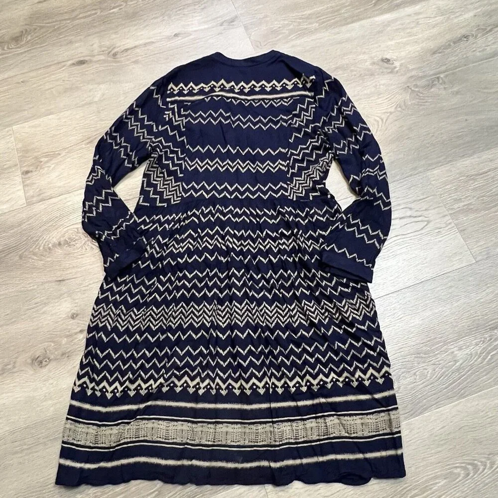 Anthropologie Holding Horses Farica Navy Blue Chevron Dress Travel Career Xsmall